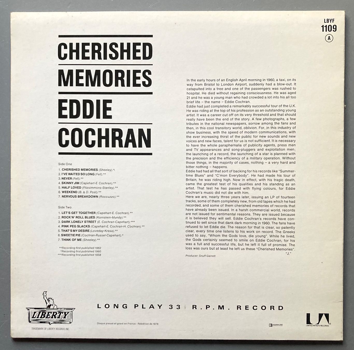 Dischi in vinile: EDDIE COCHRAN - CHERISHED MEMORIES – Usato da Poliez-Pittet venduto da Newtown-Records 1