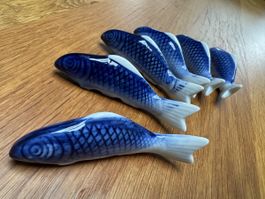 6er Set, Porzellan Messer - Stäbli Ablage / Blau-Weiss, Neu