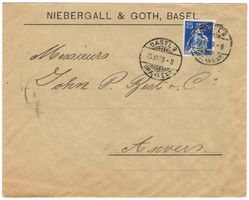 Perfin N.&G. auf Firmenbeleg von BASEL nach ANVERS (F)