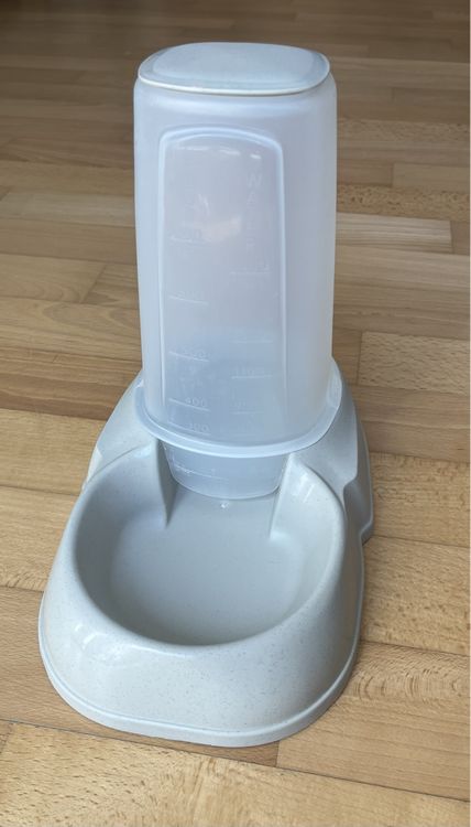 Marmor-Keramik Napf Mit Holzständer – Doppelschale Für Katzen & Kleine Hunde, 400 Ml Pro Schüssel, Grau