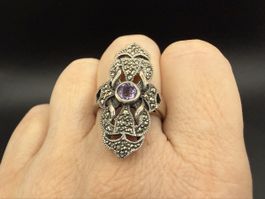 Antiker Silberring 925 Markasiten und Amethyst – Art Déco