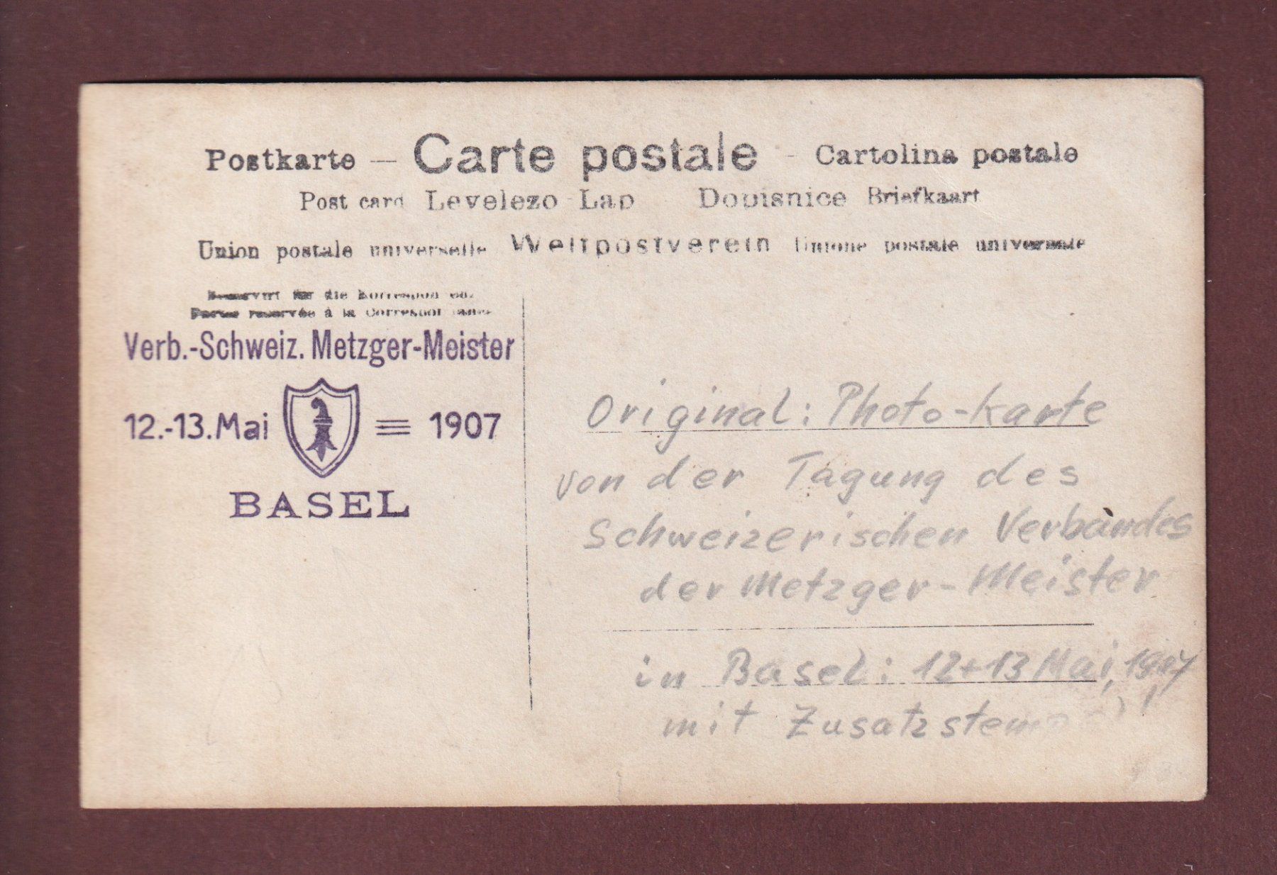 Cartoline postali: Foto - BASEL - Metzger-Meister 1907 – Usato da Pully venduto da nicecards 1
