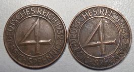 2x Deutsches Reich 4 Reichspfennig 1932