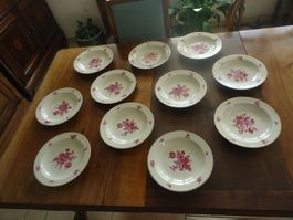 Assiettes à soupe Langenthal (12 pièces) - Fleurs rose foncé