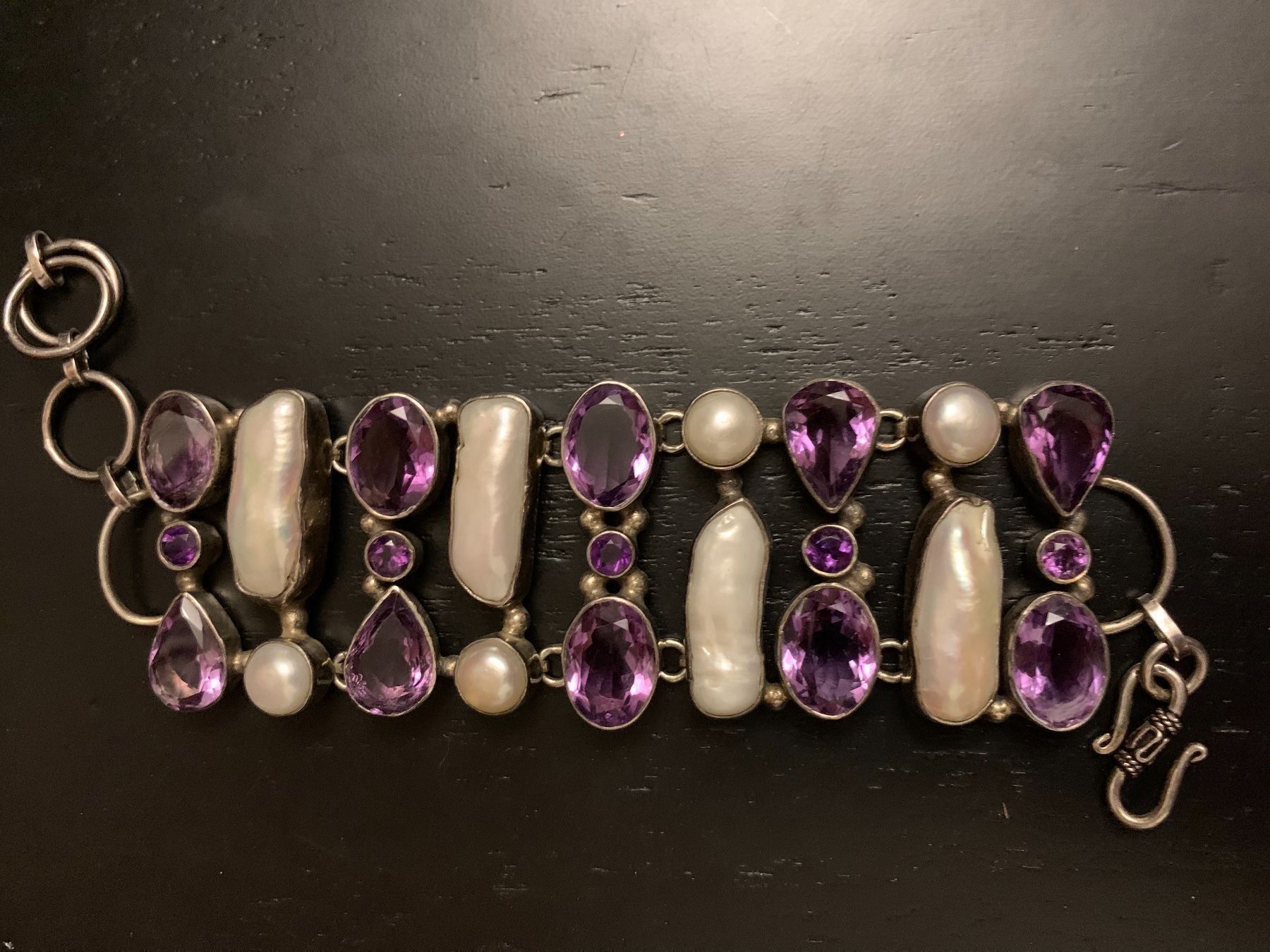 Bracelets: Amethyst Perlen Silber Armband – Neuf (Voir description) à Birsfelden par Exclusivity 1