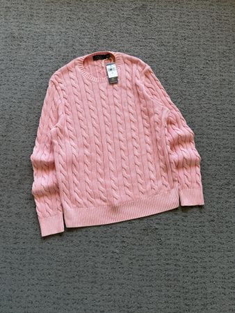 Pull Ralph Lauren torsadé rose taille L neuf avec étiquette