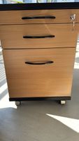 Rollcontainer schwarz/holz mit 3 Schubladen abschliessbar