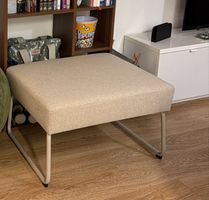 Footstool beige fabric upholstery metal frame