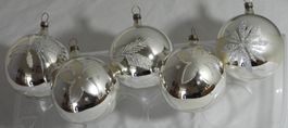 5 Silber Christbaumkugeln, Vintage 60er Jahre Weihnachten