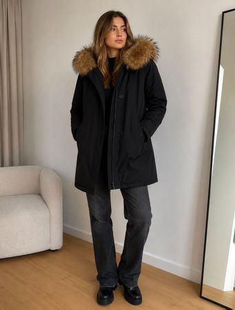 Winter Jacke mit Echtpelz, schwarz, Grösse S - Top Zustand