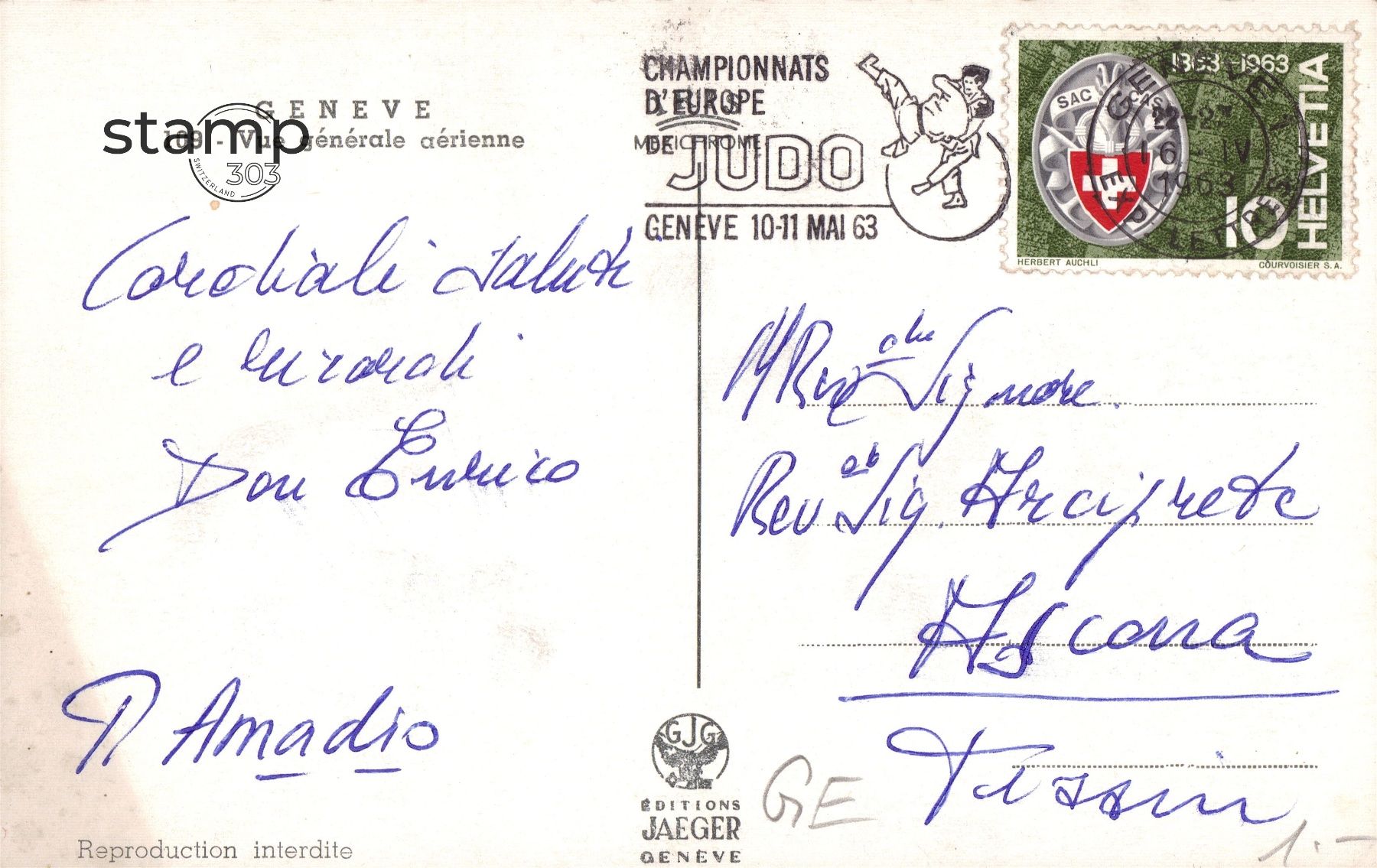 Cartoline postali: 1963 AK Genève – Usato da Eggersriet venduto da stamp303 1