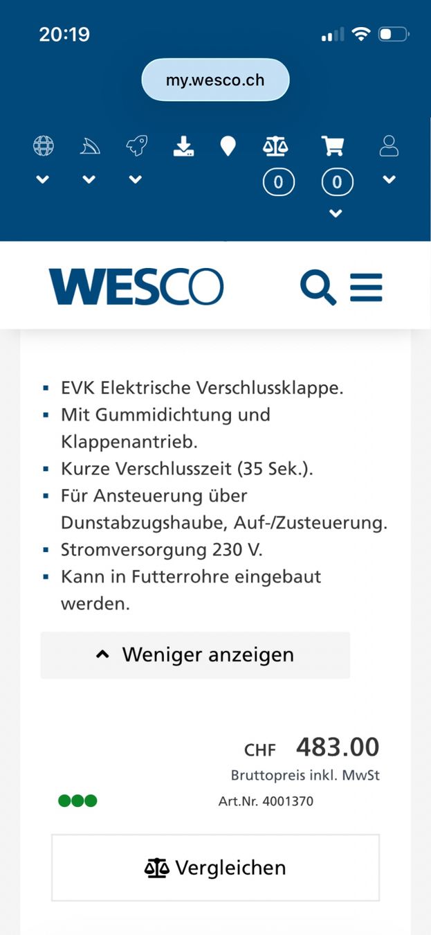 Wesco Cappe di aspirazione: 2x Elektrische Verschlusskappe. Dampfabzug – Usato da bern venduto da sanducci 3