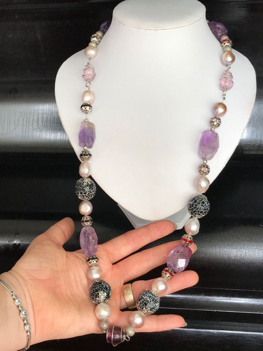 Catenine: Wunderschöne, Unikate, lange Amethyst, Perlen Kette -  NEU – Nuovo (secondo la descrizione) da Basel venduto da Chili007 4