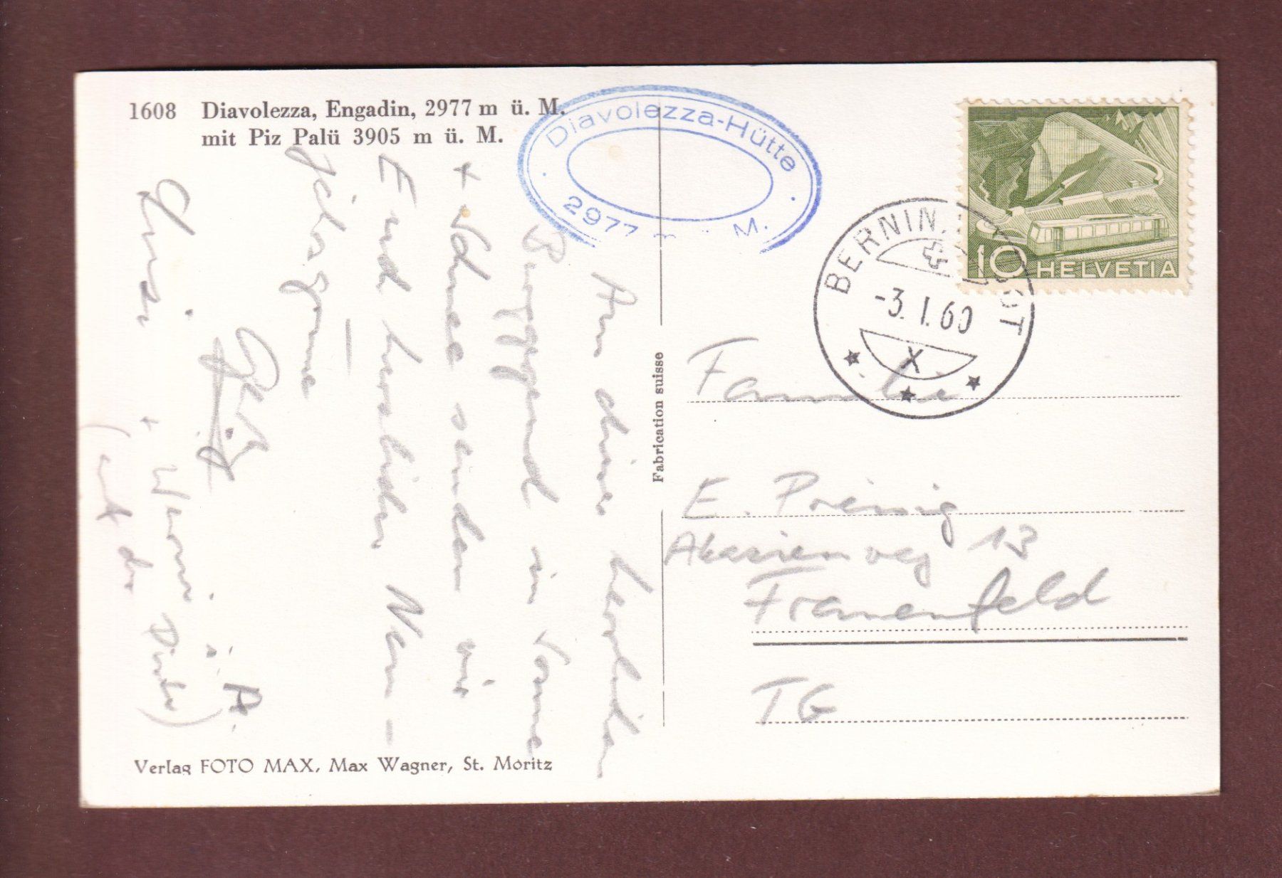 Ansichtskarten: DIAVOLEZZA - Piz Palü - 1960 – Gebraucht aus Pully von nicecards-shop 1