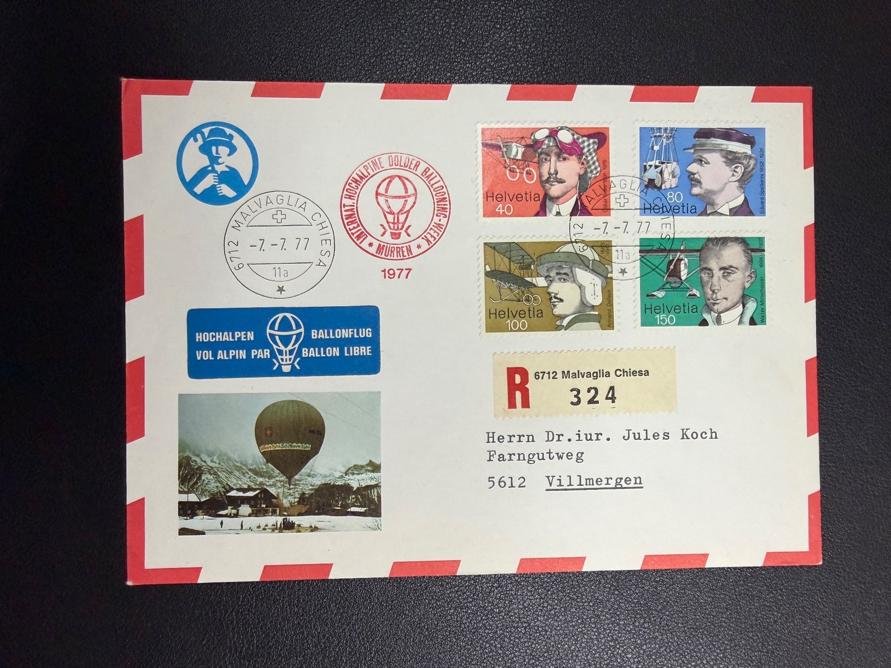 Tutti i francobolli: Hochalpen Ballonflug 7.7.77 – Usato da oberrüti venduto da jeanmei