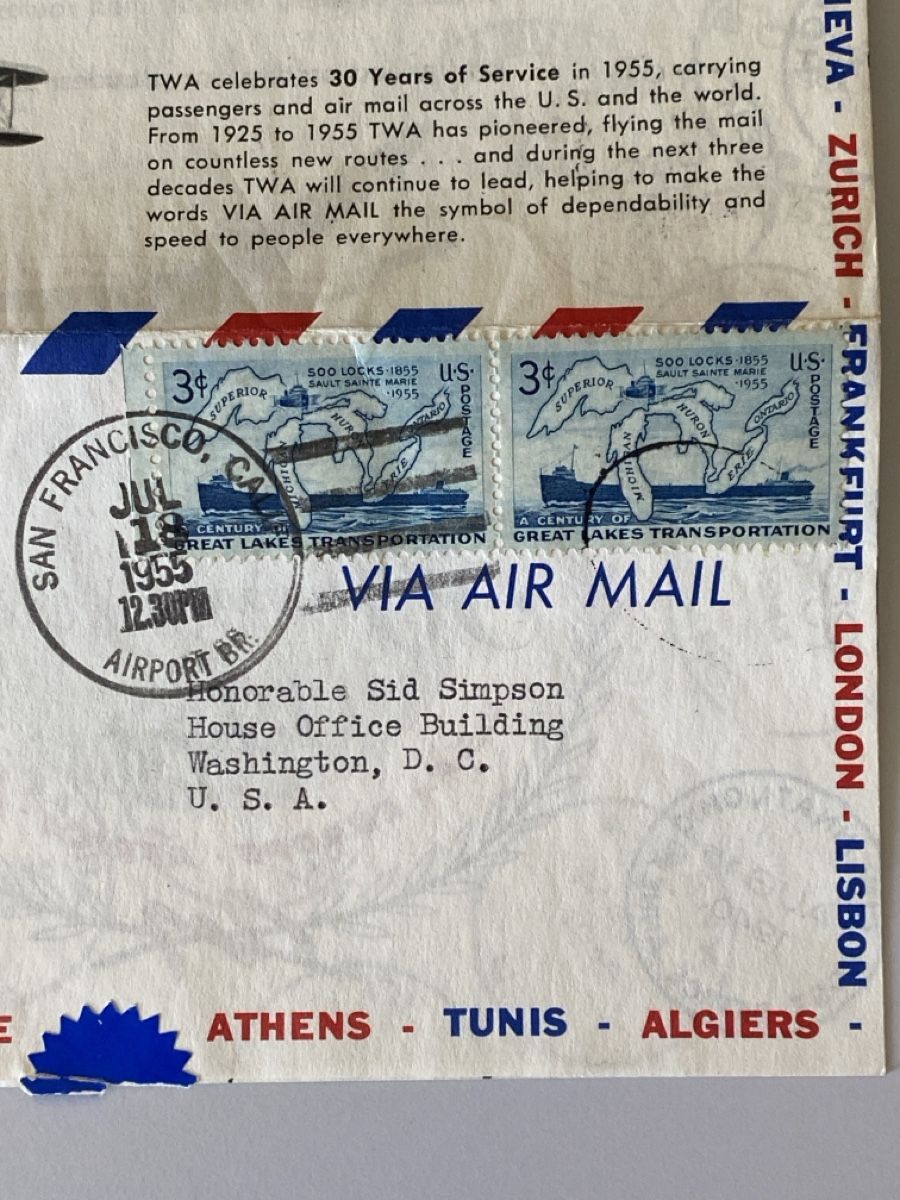 Alle Briefmarken: Colombo Ceylon 1955 Tri Fold TWA 30th Aniv. Flight – Gebraucht aus Emmenbrücke von Raro-Valioso 2