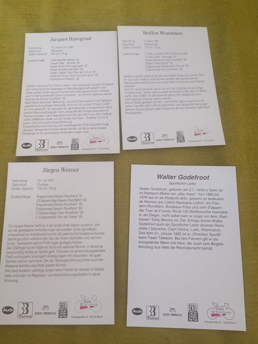 Autografi: Team Telecom 90er Jahre - 16 Handsignierte Autogrammkarten – Usato da Menziken venduto da Artographs 3