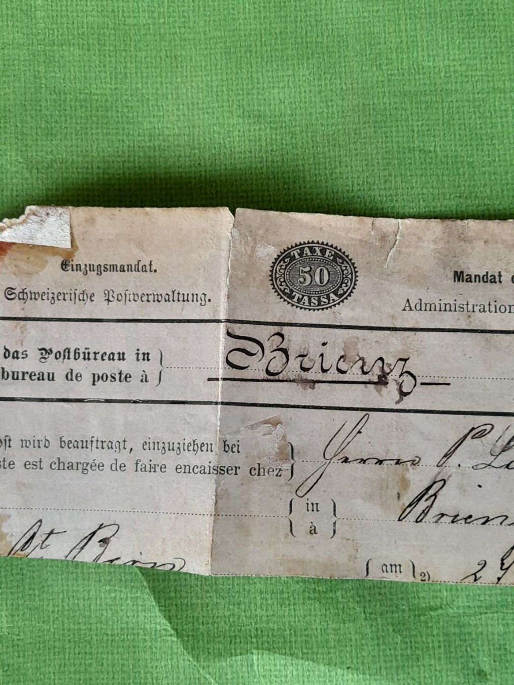 Tutti i francobolli: PTT Charge Postformular/Einzugsmandat(Brienz) – Usato da Aeschi b.Spiez venduto da 52__yhr6 3