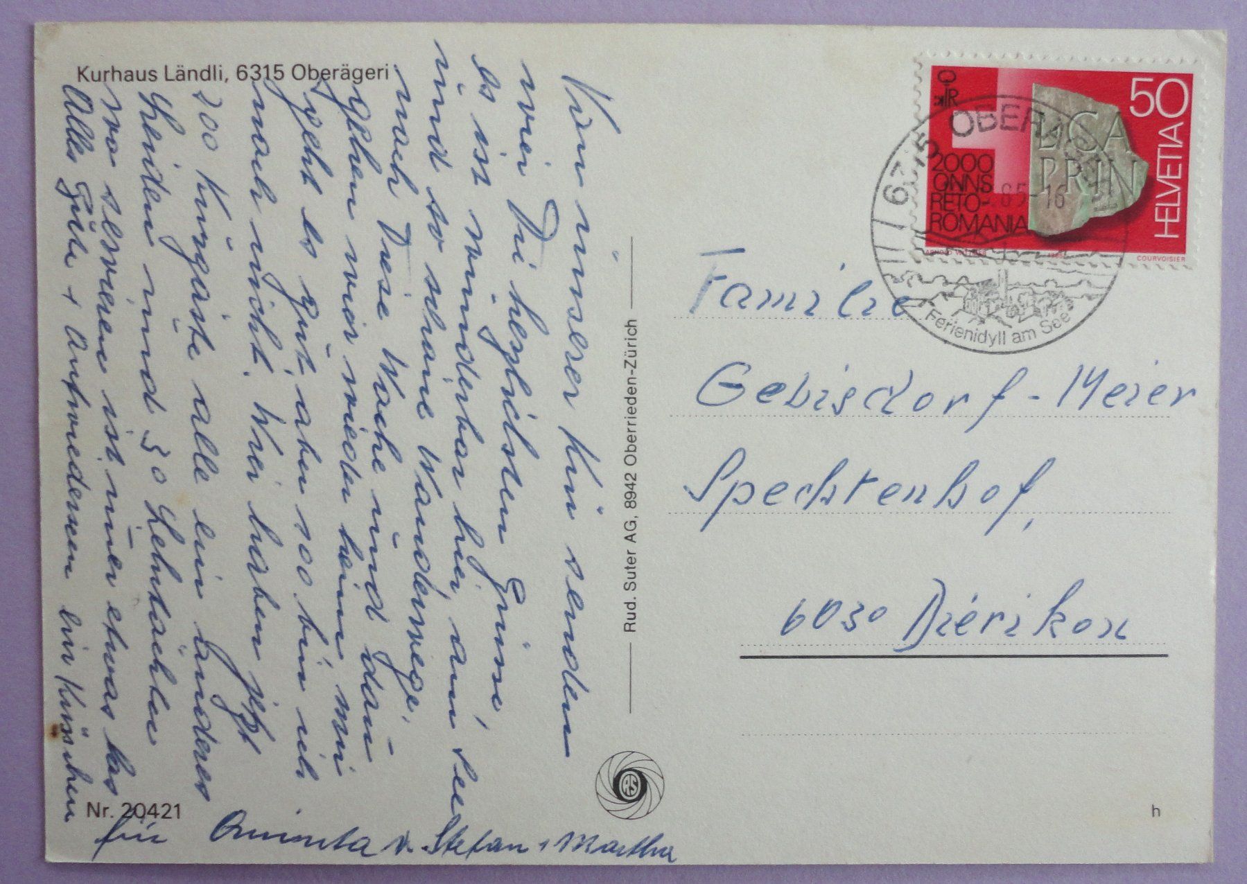 Cartoline postali: Kurhaus Ländli, Oberägeri – Usato da Fétigny venduto da Billy2miny 1