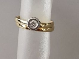 Solitär Brillant Damenring in 18Kt. Gelbgold mit Weissgold