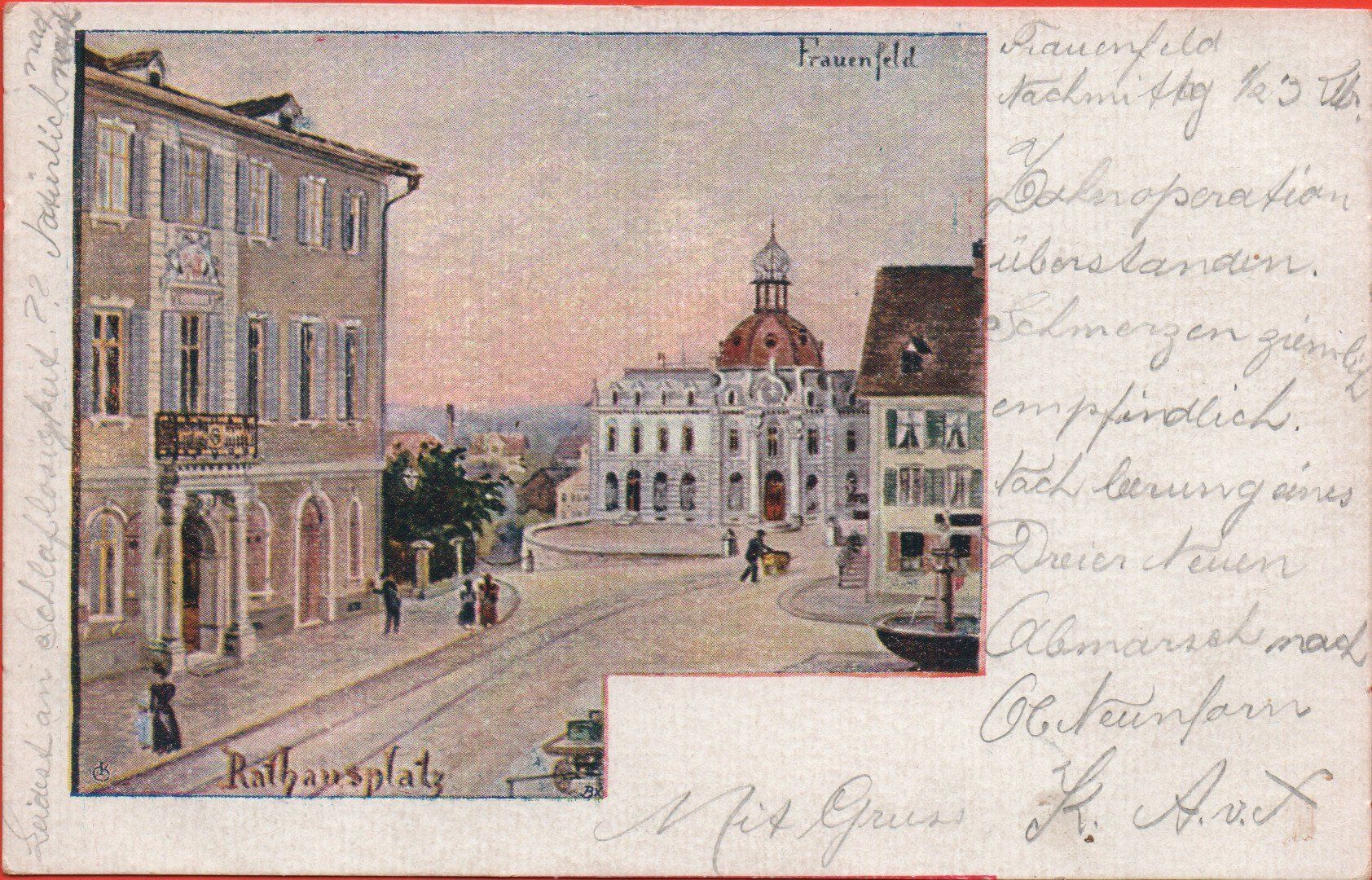 Cartoline postali: Litho FRAUENFELD Rathausplatz – Usato da Jona venduto da philajona