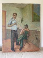 Ölgemälde 2 Männer, Rose und Handörgeli, (Tango), "W.K. 68"