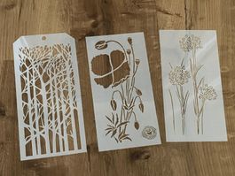 Neues 3er  Set Malschablonen Bäume, Mohn, Schafgarbe