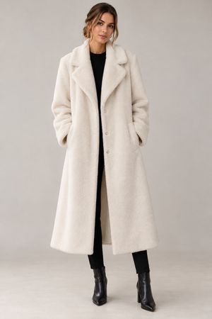 Damen Teddy Wintermantel Kunstpelz weiss Grösse S