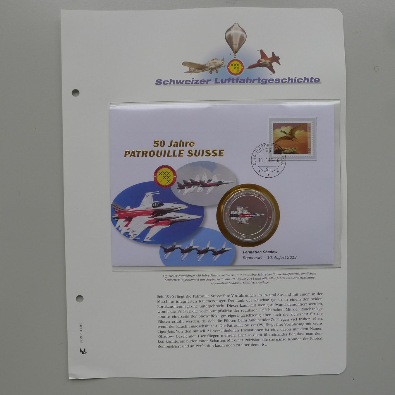 Tutti i francobolli: 2013 Numisbrief "Formation Shadow" 50 J. Patrouille Suisse – Usato da Sursee venduto da Luzernerraute 4