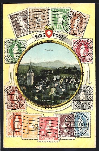 Ansichtskarten: Herisau, Teilansicht im Briefmarken-Pass – Gebraucht aus Berlin von bartko-reher