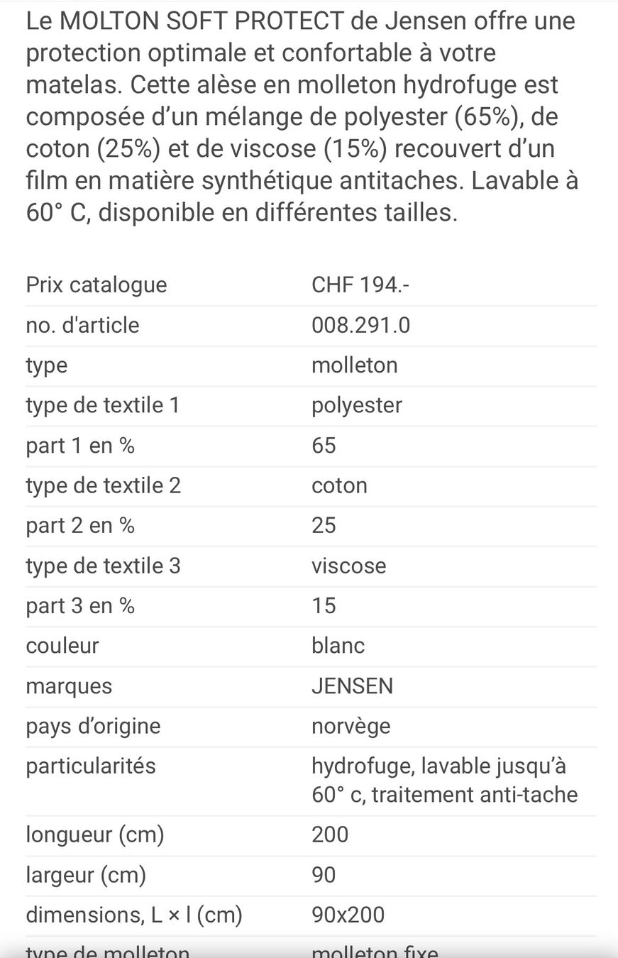 Jensen Materassi: Alèses / protections pour matelas – Usato da Cressier NE venduto da davidneuch 1