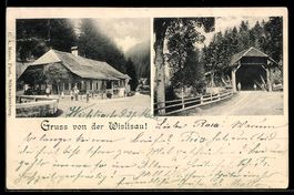 AK Rüeggisberg, Wislisau, Gasthaus und gedeckte Brücke