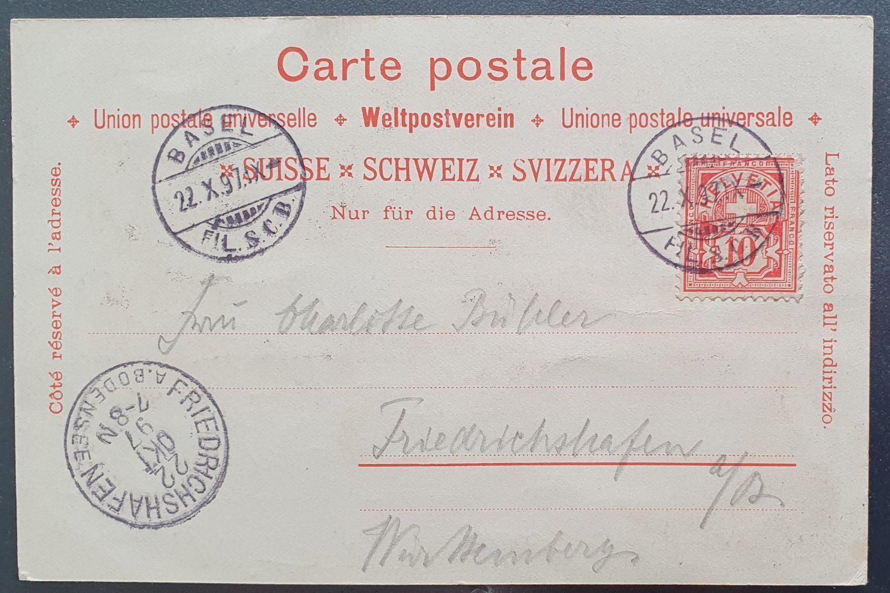 Ansichtskarten: Gruss aus Basel 1897 – Gebraucht aus Kreuzlingen von Rschweiz1 1