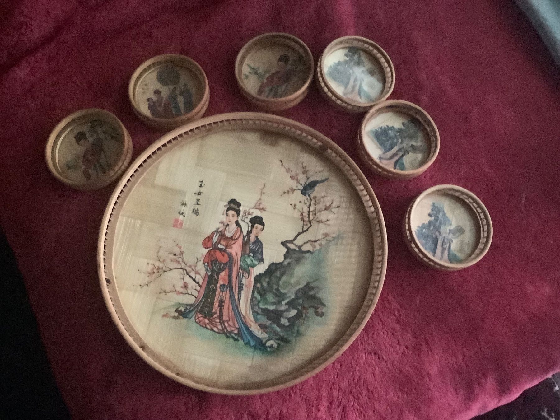 Sottobicchieri: CHIN. VINTAGE GLASUNTERSETZER SET 7 TEILIG – Usato da Adlikon b.Regensdorf venduto da Crystaldragon09 1
