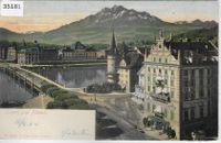 Luzern mit Pilatus - Hotel Schwanen, Postkutsche - Litho
