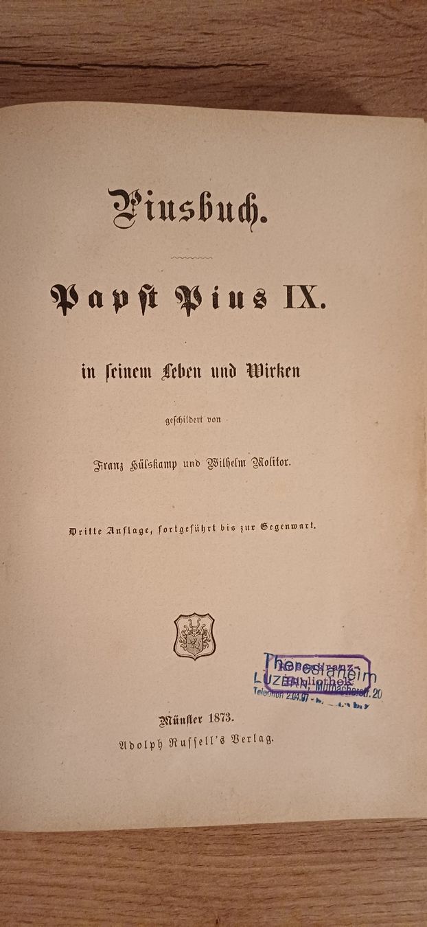 Sonstiger Schmuck: Piusbuch 1873 Papst Pius IX – Gebraucht aus Grosswangen von Geschenkberatung 1