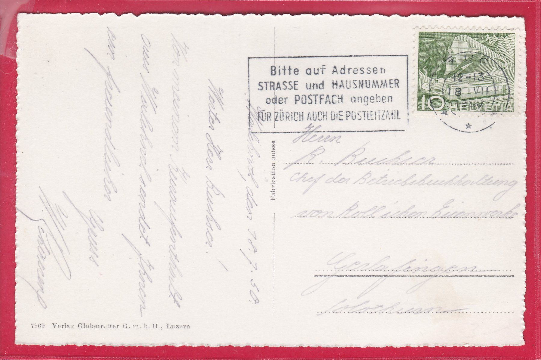 Cartoline postali: WALCHWIL, 18.7.1950 – Usato da Oberrieden venduto da Gebirgsstelze 1