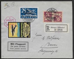 1924 Brief Flug ZH-GENÈVE interessant frank. Vignette ab 1.-