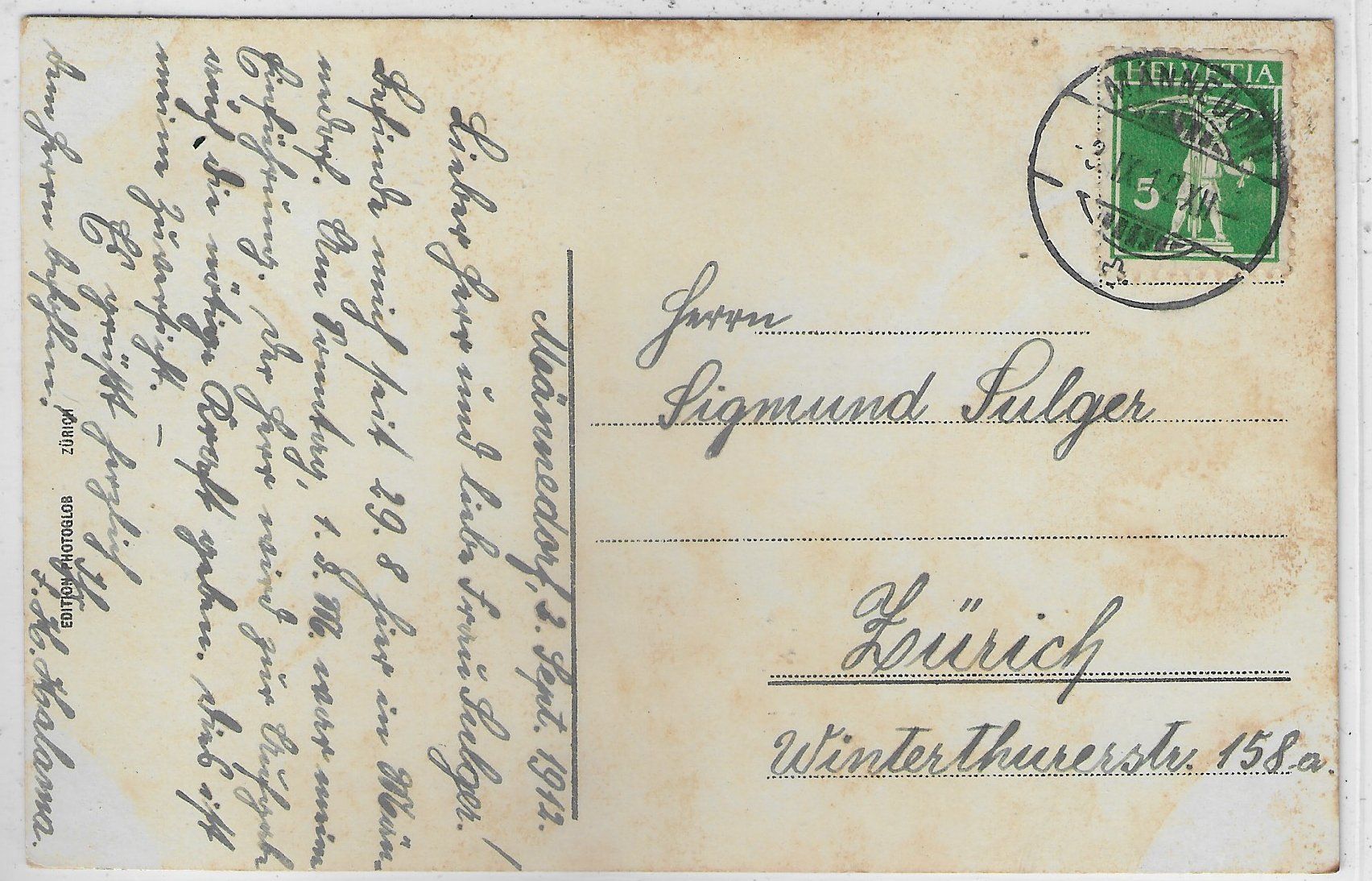 Cartoline postali: Männedorf vom Kirchturm aus - Litho – Usato da Ettingen venduto da Kartenplanet 1