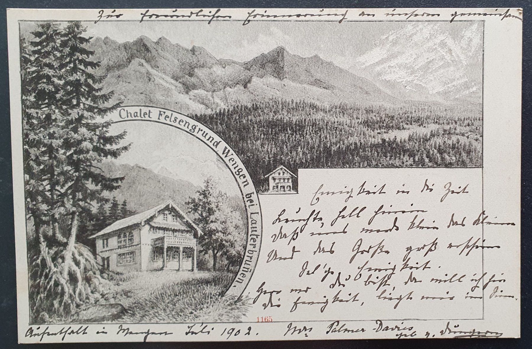 Cartoline postali: Wengen - Chalet Felsengrund 1902 – Usato da Kreuzlingen venduto da Rschweiz1