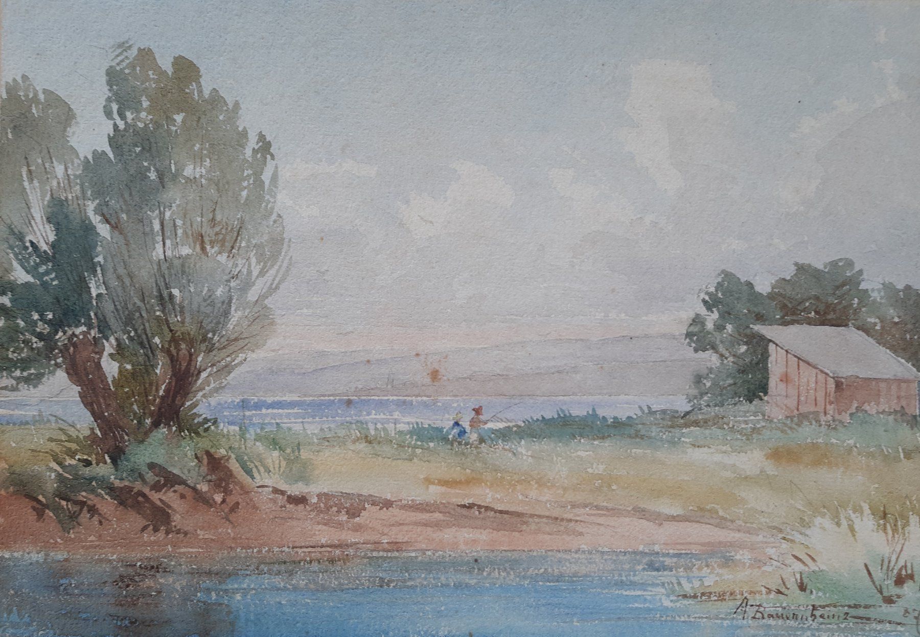 Dipinti: August BAUERNHEINZ (1838-?)pêcheur – Usato da Lausanne venduto da leneko