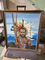 Ölgemälde Porträt indigener Krieger von B. Strauss gerahmt