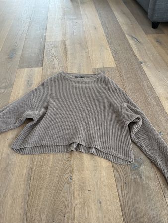 Brauner gecropter Stickpullover Gr S