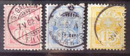 SWITZERLAND 1882: Chiffre, papier blanc, 10 à 15 c, O