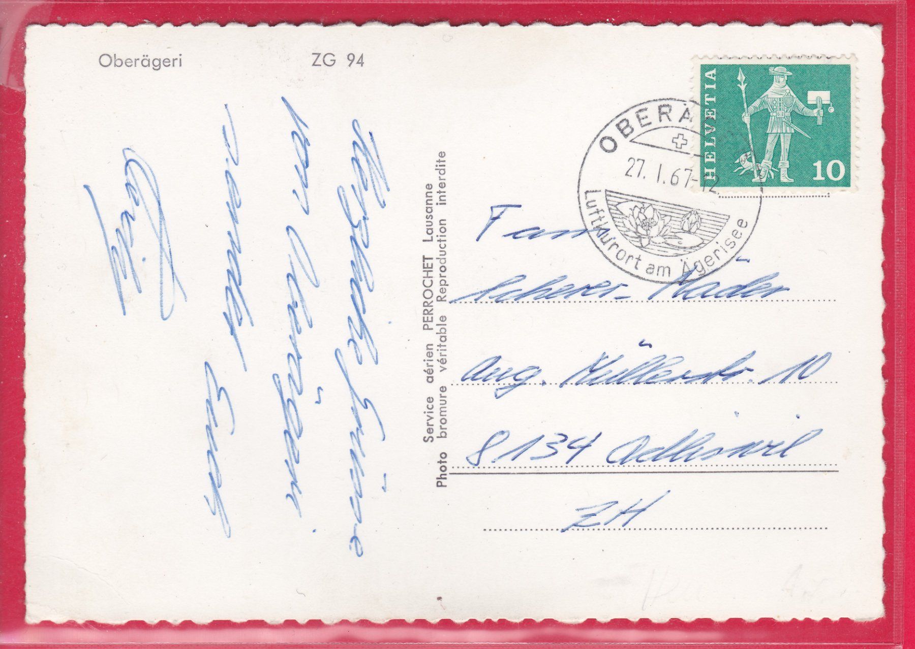 Cartoline postali: OBERÄGERI, 27.1.1967 – Usato da Oberrieden venduto da Gebirgsstelze 1