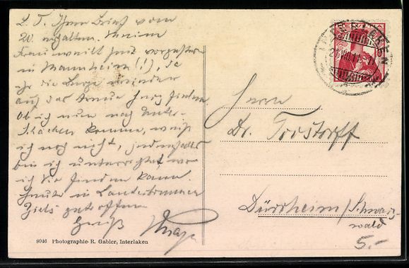 Cartoline postali: Interlaken, Blick auf das Hotel Bavaria – Usato da Berlin venduto da bartko-reher 1