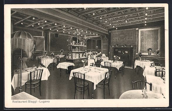 Cartoline postali: Lugano, Restaurant Biaggi, Innenansicht – Usato da Berlin venduto da bartko-reher