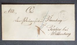 Um 1860: Faltumschlag SCHWERIN–PERLIN b. Wittenburg