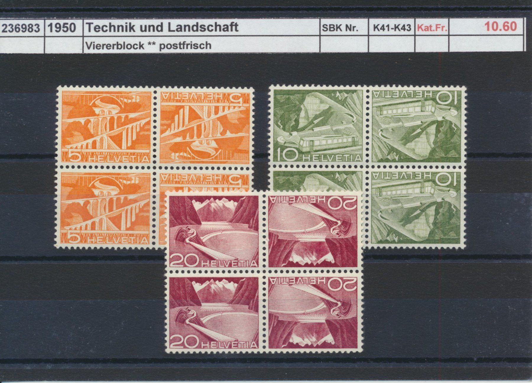 Tutti i francobolli: 1950 Kehrdruck, "Technik und Landschaft", ** postfrisch – Nuovo (secondo la descrizione) da Winterthur venduto da Zupogeru