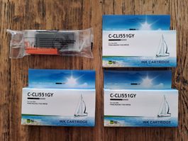 7 Tintenpatronen C-CLI551GY/BK und C-PGI550BK - Neu!